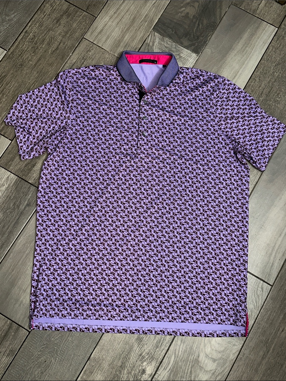 Greyson Polo Shirt Mens XL Purple All Over Monkey Lane Performance Office - Picture 2 of 7